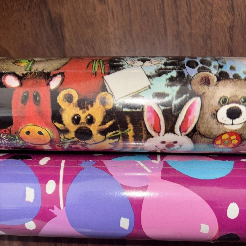 Lot of 2 Vtg Nobel Hall Premium Coated Heavyweight Gift Wrapping Paper Animals